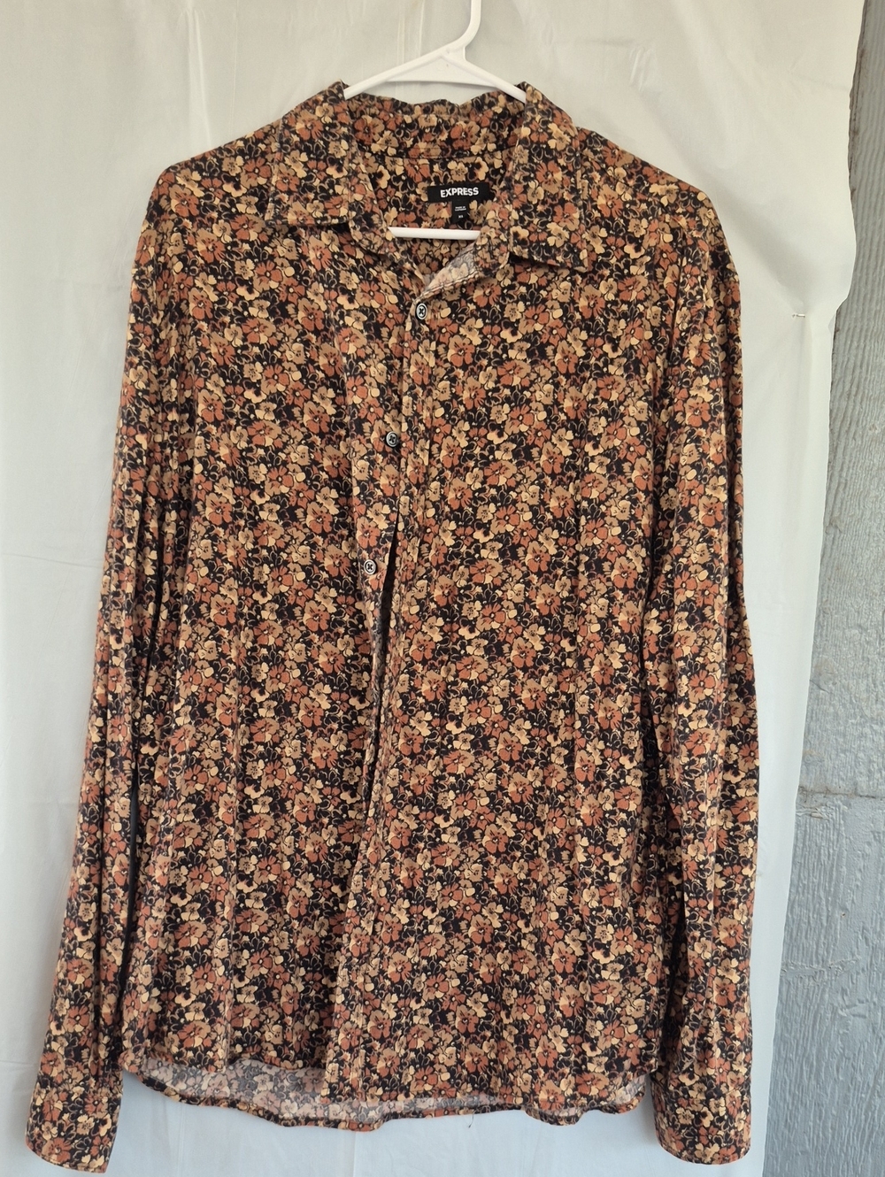 Express Men's Floral Button-Down Shirt in Brown, Black and Cream